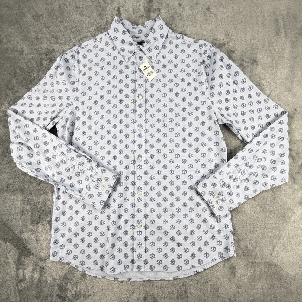 NWT Express Men's Small Blue Floral Print Stretch Button Down Shirt Long Sleeve